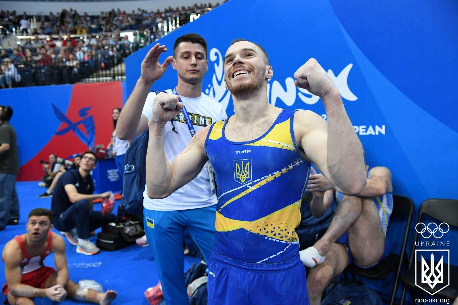 Украинский гимнаст Олег Верняев занял 1-е место в упражнениях на брусьях на Европейских играх